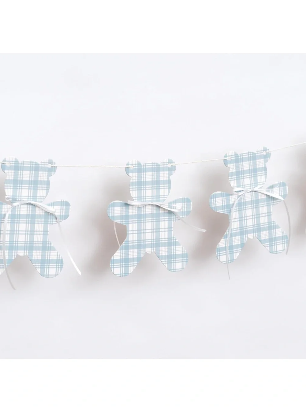 Blue & White Baby Boy Backdrop and Gingham Bears Banner